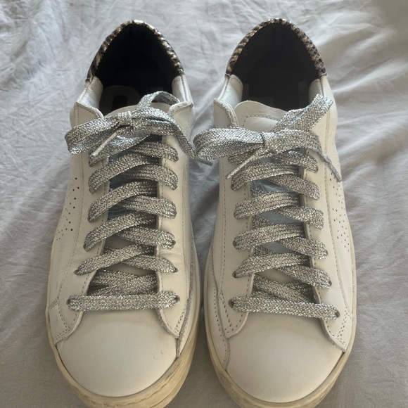 P448 White and Silver Sneakers with Minimalist Design and Light Rubber Sole - Picture 2 of 5